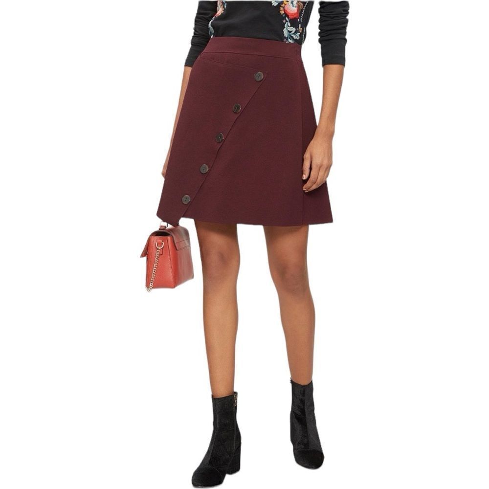 Sandro Burgundy Asymmetric Button Knit Mini Skirt A Line Size 2 Medium